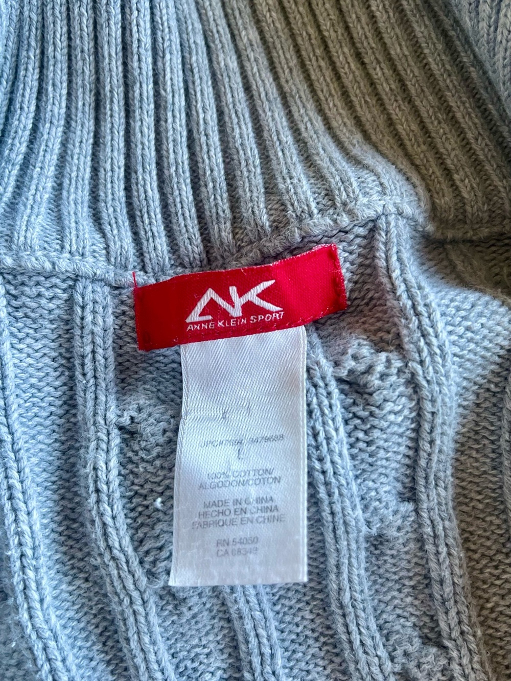 Anne Klein Sport Gray Cable Knit Full Zip Mock Neck Sweater - Size L - vintage - Picture 4 of 9